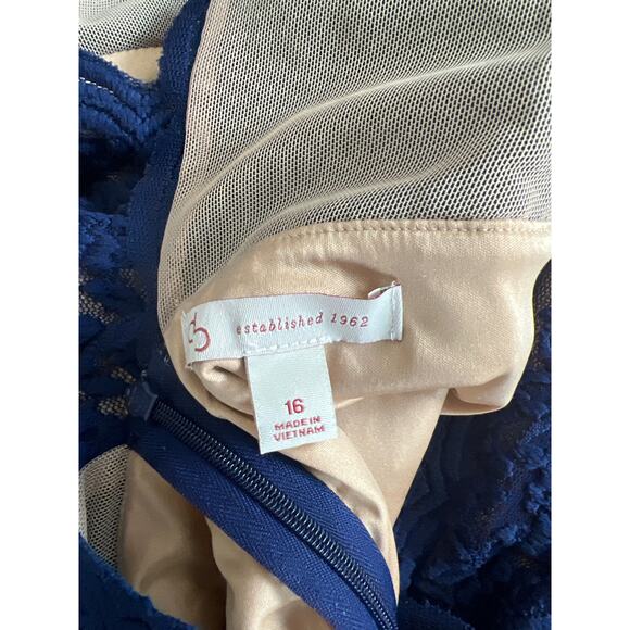 c.b. collections Navy Blue/Nude Lace MIDI V-Neck Front Back Sleeveless Dress 16 - Picture 8 of 10